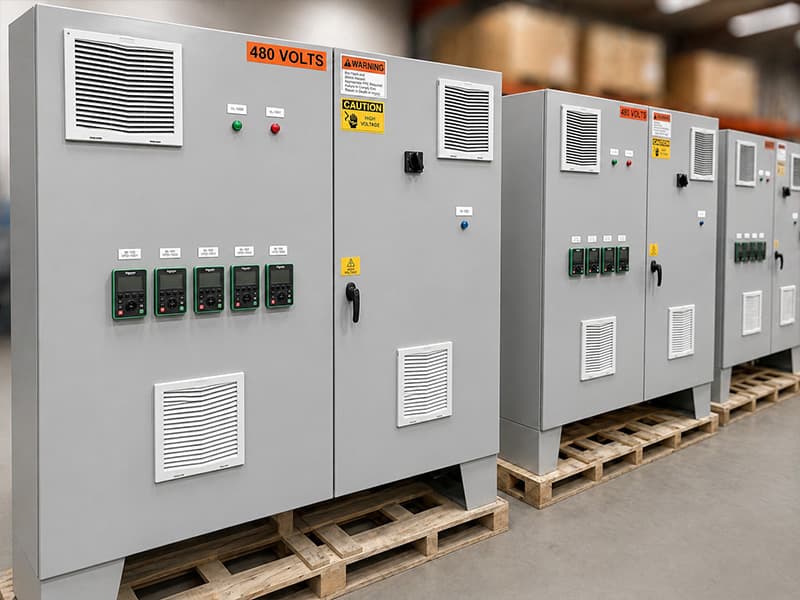 PowerAire 250 MCM stacked custom VFD panel