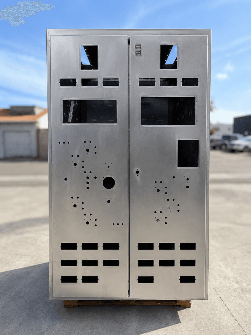 Precision CNC cutout on enclosure — view 1