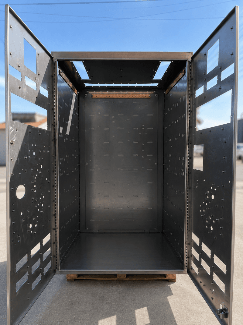 Precision CNC cutout on enclosure — view 2